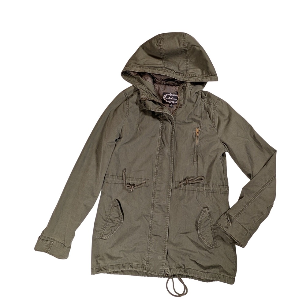 Ambiance Womens Olive Green Utility Anorak Jacket Hooded Cotton Field Coat Small